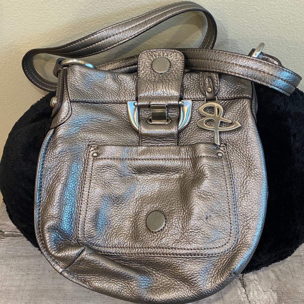 B Makowsky Vintage Silver Pewter leather bag